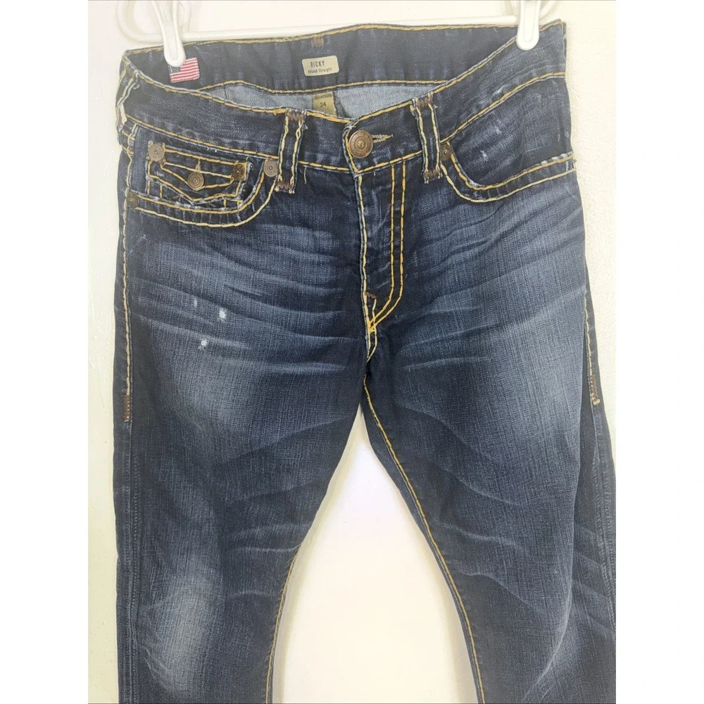 Men's True Religion Ricky Relaxed Straight Denim Blue Jeans Men's‎ Size 34x32